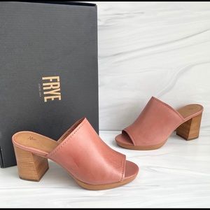 Frye Mauve Blake Leather Block Heel Mules